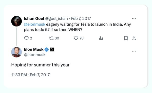 
Индийцы, заплатившие за предзаказ Tesla по $1000 в 2016 году, не получили авто — но и деньги вернуть не так просто 