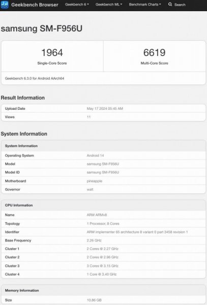 Samsung Galaxy Z Fold 6 вже протестували в Geekbench