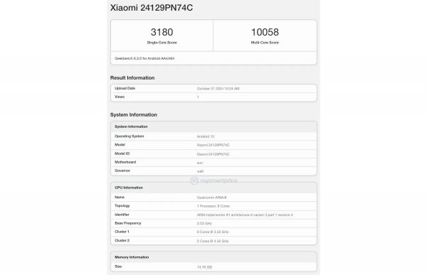 
Xiaomi 15 с Snapdragon 8 Elite и Android 15 протестировали в Geekbench: результаты впечатляющие 