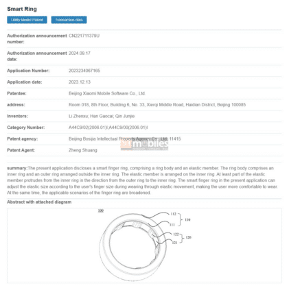 
Конкурент Galaxy Ring: Xiaomi работает над смарт-кольцом, которое автоматически подстроится под размер пальца 