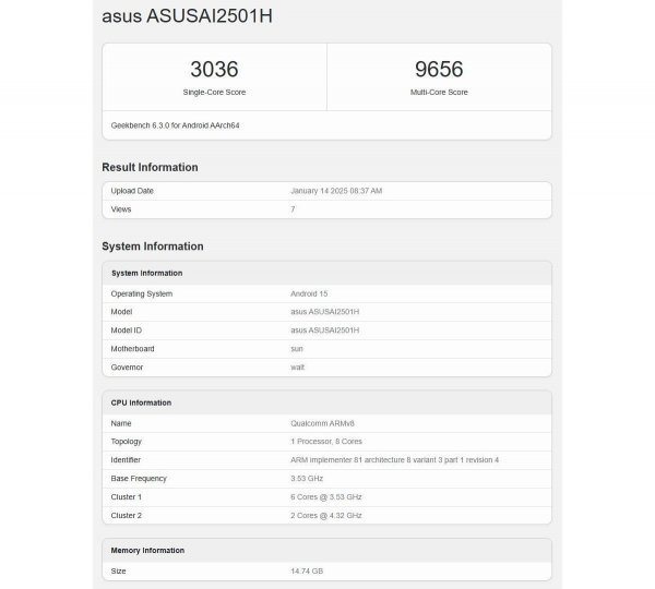 
			Смартфону Asus Zenfone 12 Ultra приписывают чип Snapdragon 8 Elite и батарею на 5800 мАч			