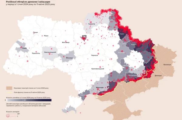 Інтенсивність російських обстрілів показали на мапі – Київ найбільше потерпає від «шахедів»