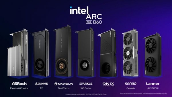 Intel представила видеокарты Arc Pro B50 и B60 для профессионалов: до 24 ГБ памяти, акцент на ИИ и цена от $299