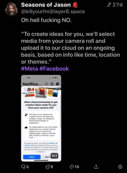 Facebook просить користувачів спробувати Meta AI для власних фотографій