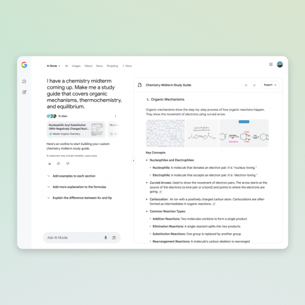 Режим штучного інтелекту Google отримує нову функцію «Canvas»