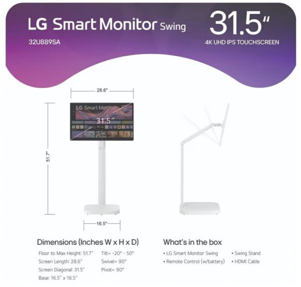 LG Smart Monitor Swing 32″ 4K — мониторы шагают по миру на ножке с колесами