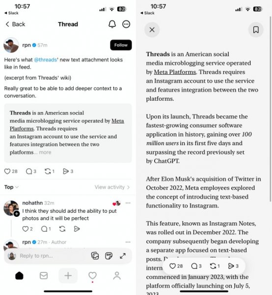 Threads тестує спосіб обміну довгим текстом на платформі