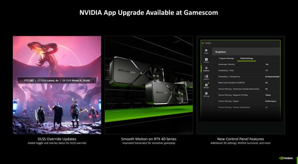 Официально: NVIDIA App приносит удвоение FPS Smooth Motion на RTX 40 и переназначение DLSS в драйвере