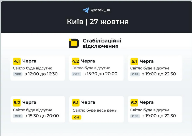 В Україні діють погодинні відключення світла в кількох регіонах